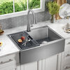 Lavabo de cocina para reacondicionamiento estilo campestre/borde delantero con un receptáculo de acero inoxidable calibre 16 de 30", para instalación de montaje bajo encimera/encastrado con accesorios